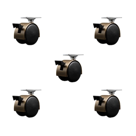 Service Caster 2'' Antique Metal Hood Twin Caster with Brake Nylon Wheels Top Plate, 5PK SCC-TP02S50D-NYS-WA-B-TP2-5